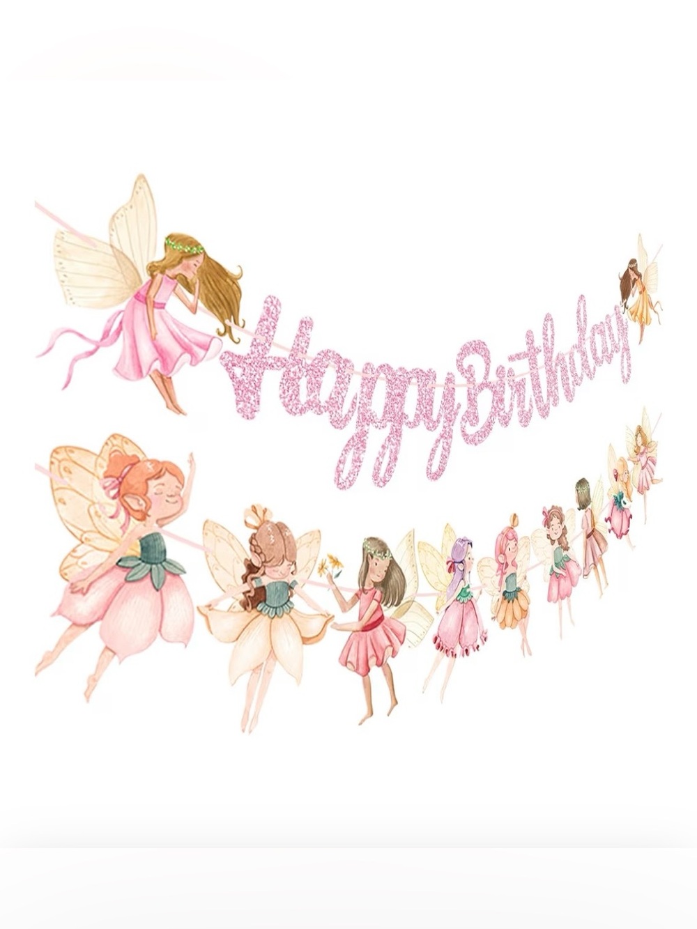 Fairy Birthday Banner - Pink Glitter "Happy Birthday"